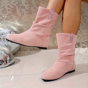 Pink Suede Ankle Boots Size 10